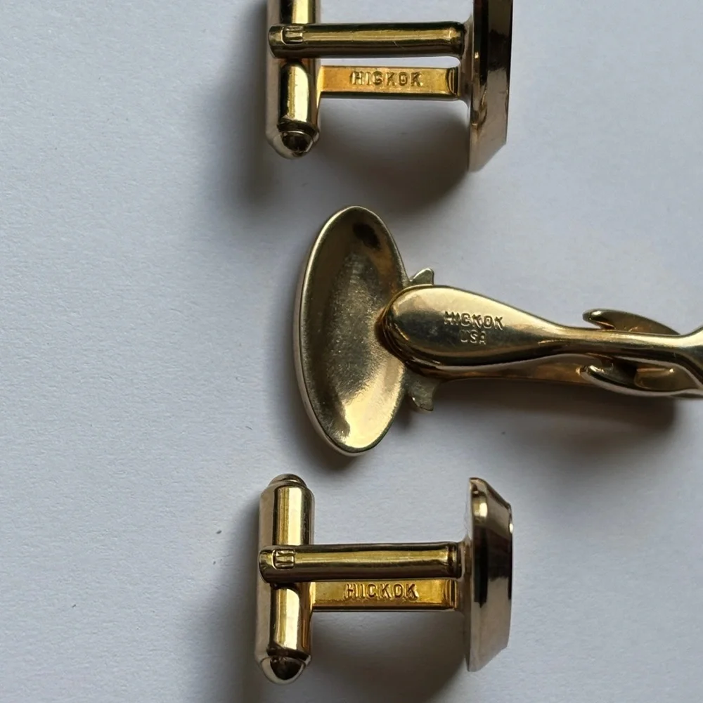 🟨Hickok Gold Cufflinks & Tie Clip Vintage With Initial C